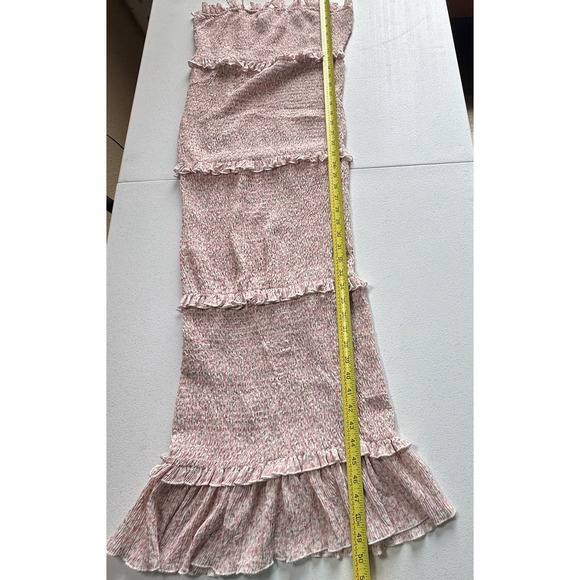 MABLE Francesca Floral Ruffle Smocked Mermaid Detailed Long Dress Pink White Med - Picture 12 of 13